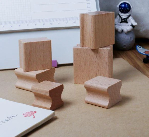 Ahşap Küp Mühür 40x40mm Oluklu Blok Kayın Ağacı - 2