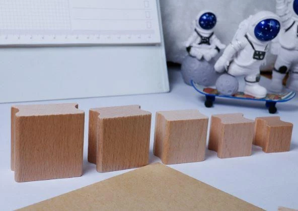 Ahşap Küp Mühür 40x40mm Oluklu Blok Kayın Ağacı - 7