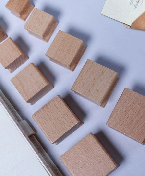 Ahşap Küp Mühür 40x40mm Oluklu Blok Kayın Ağacı - 8