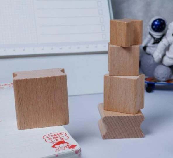 Ahşap Küp Mühür 40x40mm Oluklu Blok Kayın Ağacı - 10