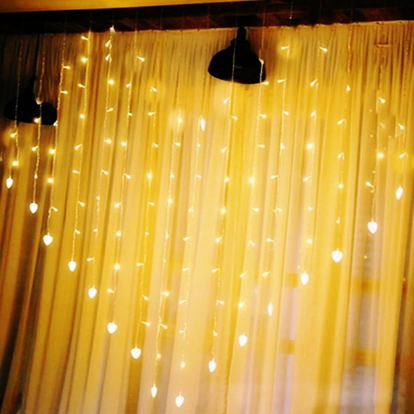 newnet Kalp Şeklinde Perde Led Işık 2 metre 124 Ledli 8 Animasyonlu Saçaklı Led Işık Birbirine Eklenebilir - 2