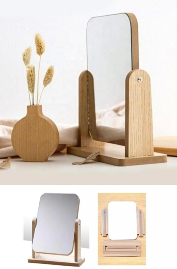 gaman Masaüstü Standlı Ayarlanabilir Makyaj Aynası Masaüstü Ahşap Ayna 22x16cm - 2