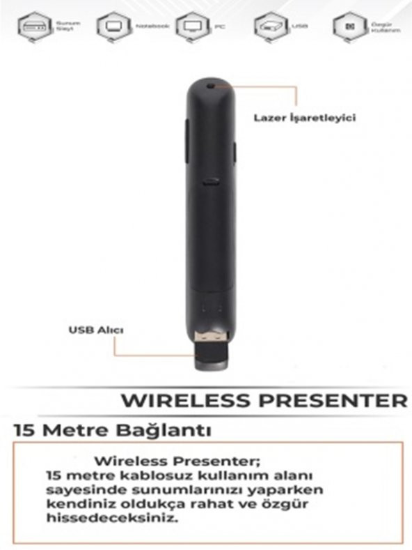 gaman  Wireless Presenter Kablosuz Lazer Kalem Sunum Kumandası-Kılıflı Akedemisyen Sunum Kumandası - 7