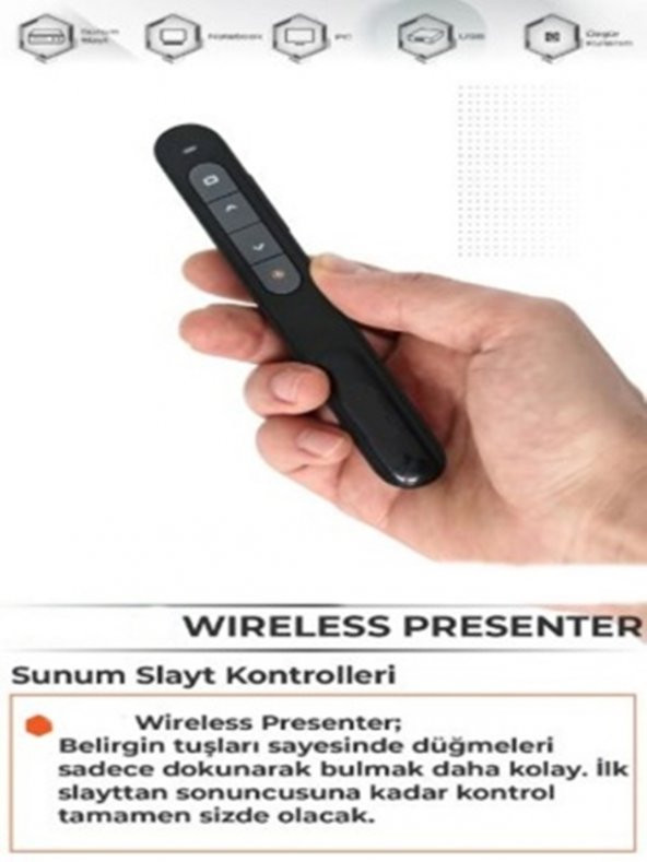 gaman  Wireless Presenter Kablosuz Lazer Kalem Sunum Kumandası-Kılıflı Akedemisyen Sunum Kumandası - 6