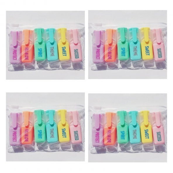 gaman Mini Renkli Duygu İfadeli Fosforlu Kalem 4 Paket/24 Adet Okul Öncesi Kalem