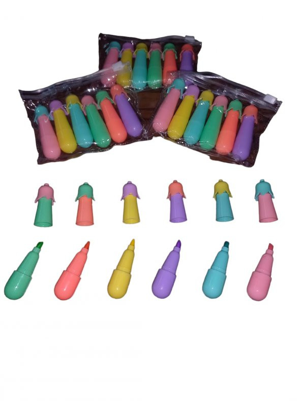 gaman 3lü Paket (18 Adet) Patlıcan Görünümlü Fosforlu Mini Öğrenci İşaretleme Kalemi - 2