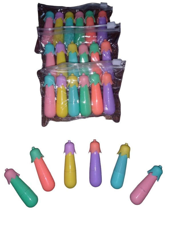gaman 3lü Paket (18 Adet) Patlıcan Görünümlü Fosforlu Mini Öğrenci İşaretleme Kalemi - 4