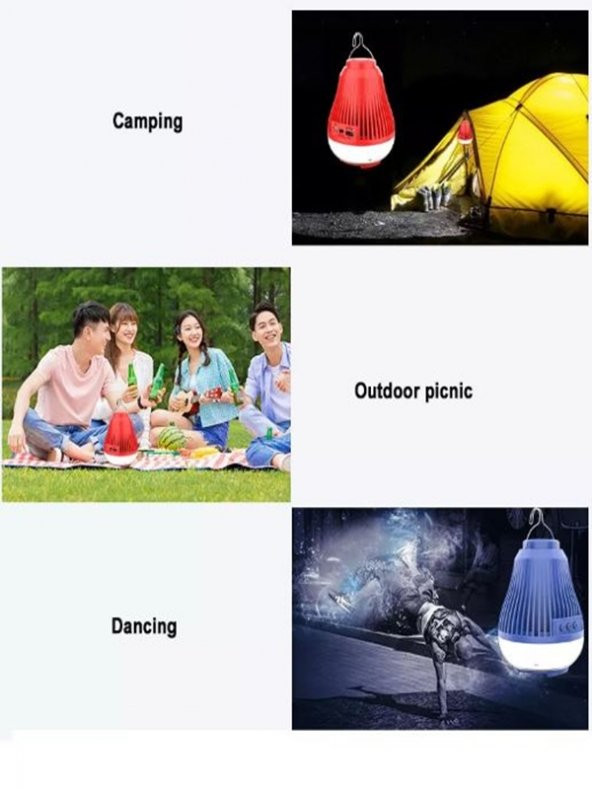 gaman Kablosuz Taşınabilir Bluetooth Hoparlörlü Şarjlı Led Aydınlatmalı Portatif Kamp Lambası - 3