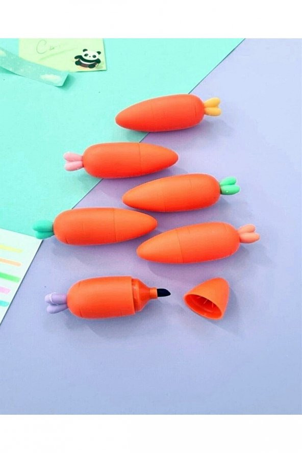 gaman Turuncu Mini Havuç Fosforlu Kalem Seti Kilit Poşetli 6lı Set İşaretleme-Kırtasiye Çocuk RE