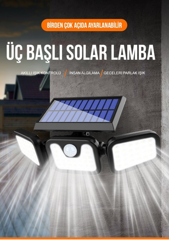 gaman W771A 74 Parlak Led Güneş Enerjili 3 Mod Solar Lamba Duvar Lambası Hareket ve Karanlık Sensörlü