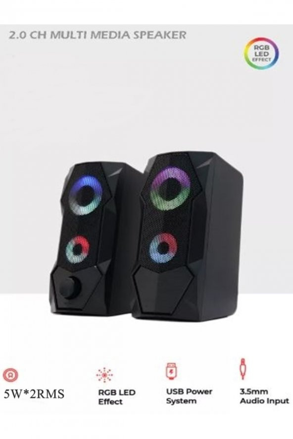 gaman sp-v915 Bilgisayar Hoparlörü Rgb Led Işıklı Gaming 3.5mm Jack Usb Speaker 1+1 Ses Sistemi 5w - 3