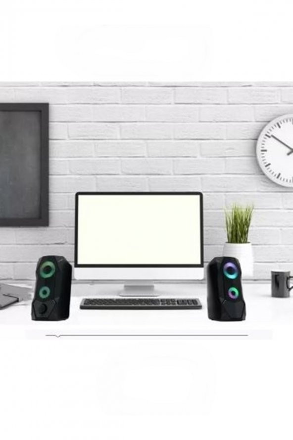 gaman sp-v915 Bilgisayar Hoparlörü Rgb Led Işıklı Gaming 3.5mm Jack Usb Speaker 1+1 Ses Sistemi 5w - 7