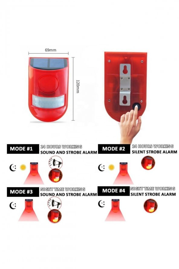 gaman Güneş Enerjili Yüksek Sesli, Uyarı Işıklı Bahçe-Fabrika Alarm Sistemi - 4