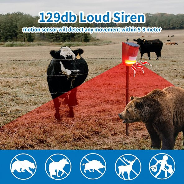 gaman  Yabani Hayvan Kovucu Güneş Enerjili Uyarı Işıklı 129 Desibel Alarm Sistemi - 2