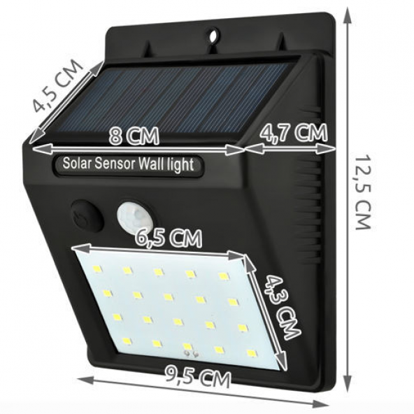 gaman Güneş Enerjili Hareket Sensörlü Duvara Monteli Su Geçirmez 20 Led Solar Lamba - Resim 3