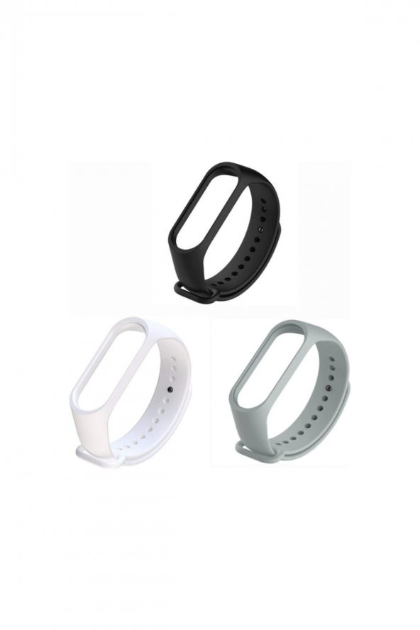 gaman Mi Band 3/4 Uyumlu Akıllı Bileklik Kordonu 3lü Set Siyah-gri-beyaz