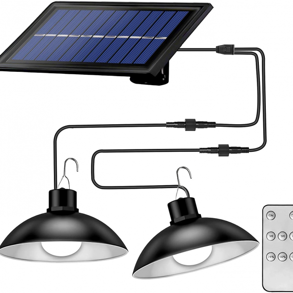 gaman Güneş Enerjili Kumandalı Işığı Kısılabilir Çift Başlıklı İç veya Dış Mekan Sarkıt Solar Led Lamba
