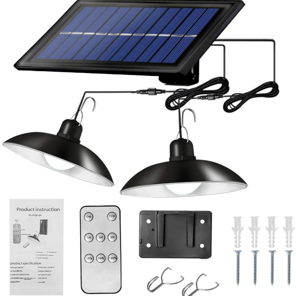 gaman Güneş Enerjili Kumandalı Işığı Kısılabilir Çift Başlıklı İç veya Dış Mekan Sarkıt Solar Led Lamba - 5