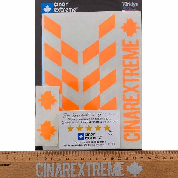 Floresan Turuncu Damalı Kask Motosiklet Sticker Takımı Çınar Extreme - 4