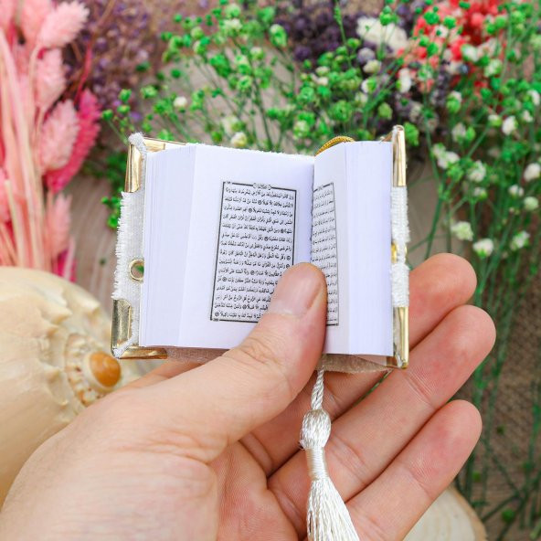 Hediyelik Mini Kuran & Lüks Taşlı Zikirmatik - Beyaz - 5