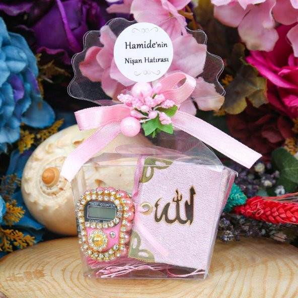 Hediyelik Mini Kuran & Lüks Taşlı Zikirmatik - Pembe - 1