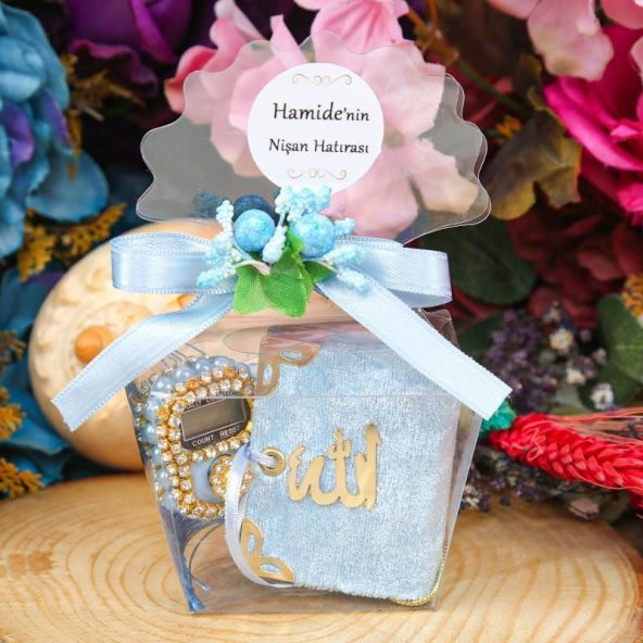 Hediyelik Mini Kuran & Lüks Taşlı Zikirmatik - Mavi - 6