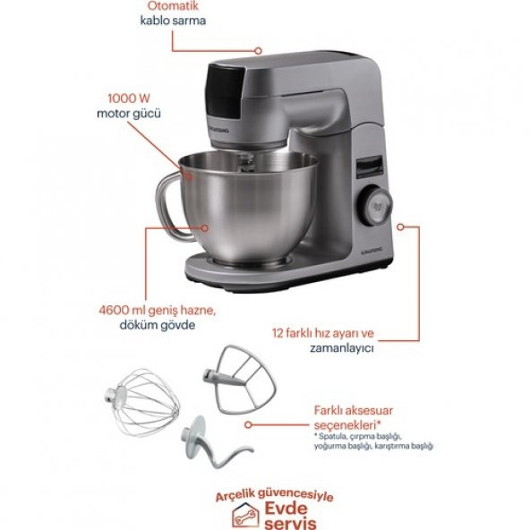 GRUNDİG KMP 8650 S MUTFAK MAKİNESİ / MUTFAK ŞEFİ GRİ - 3