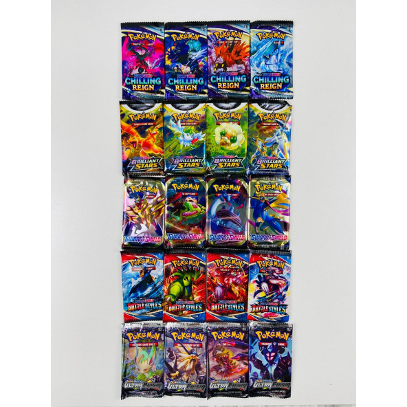 Pokemon 5'li Set 20 Paket 5 Seri Özel Kartlı Pokemon Seti