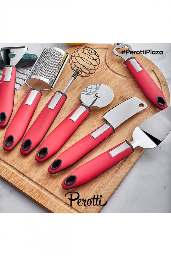 Perotti pratik mutfak aletleri - spatula açacak çırpıcı rende seti 8 prç.kırmızı - 2