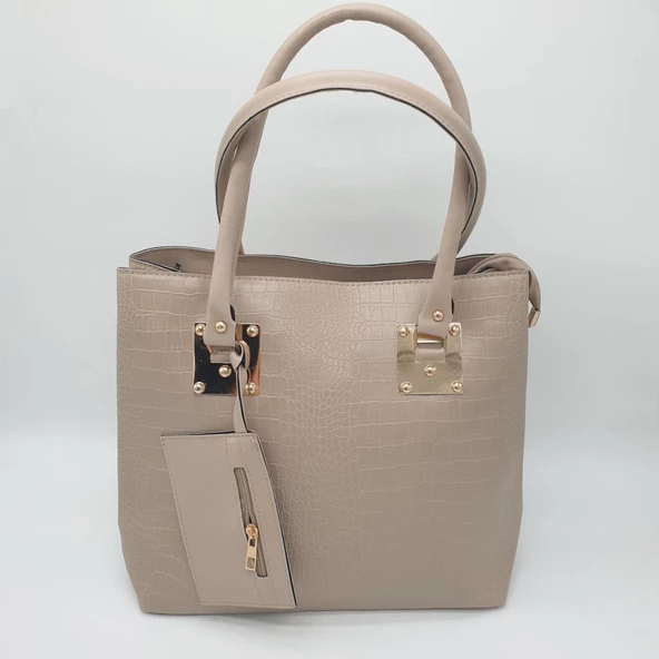 Deri Basklılı Büyük Boy El ve Omuz Çantası - 8