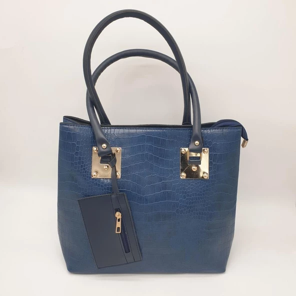 Deri Basklılı Büyük Boy El ve Omuz Çantası - 9