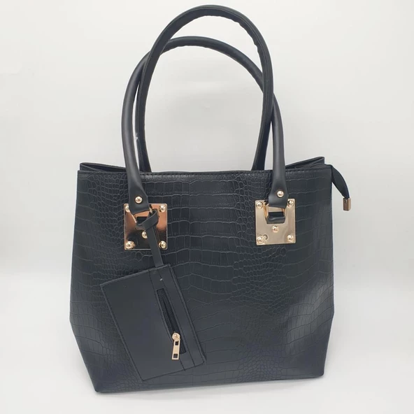 Deri Basklılı Büyük Boy El ve Omuz Çantası - 6