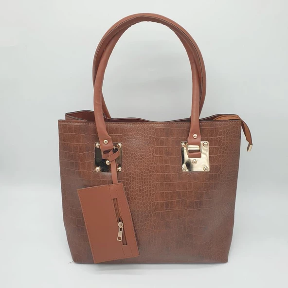 Deri Basklılı Büyük Boy El ve Omuz Çantası - 5