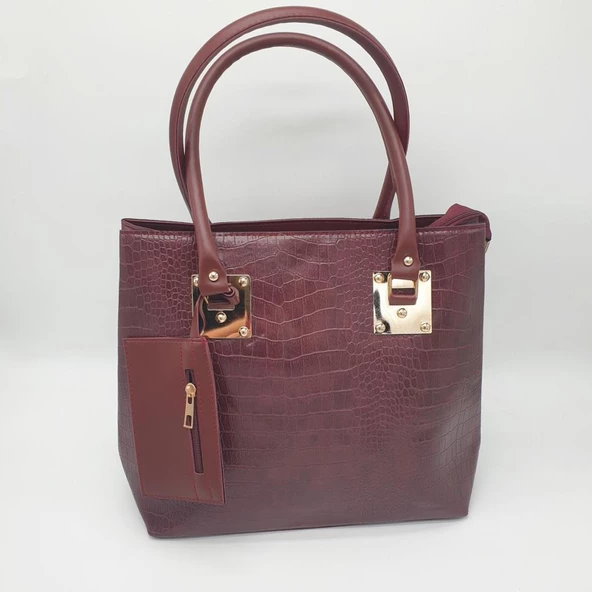 Deri Basklılı Büyük Boy El ve Omuz Çantası - 12