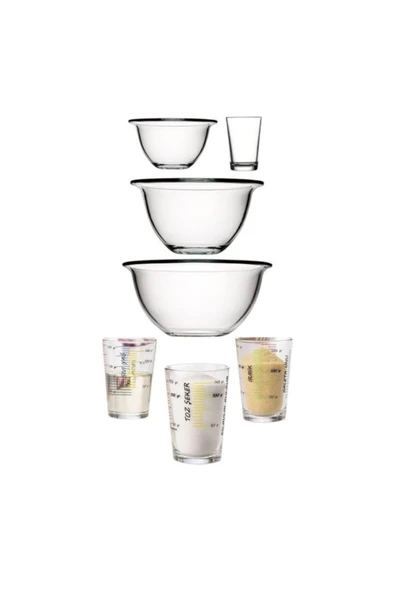 Paşabahçe arda türkmen hazırlık kasesi  7 li hazırlık seti ölçü bardaklı ürün görseli 1