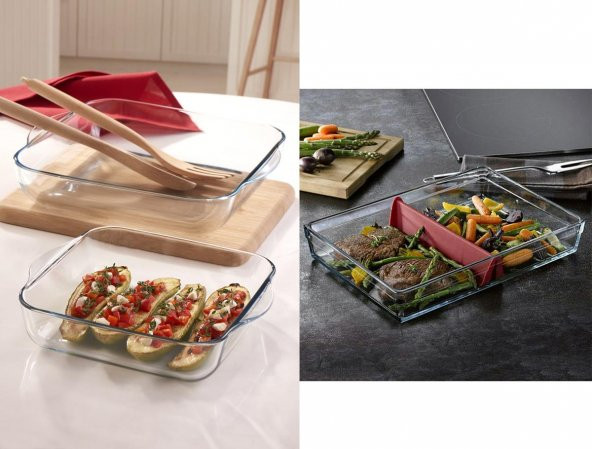 Paşabahçe borcam fırın tepsisi - 3 lü borcam set eldivenli