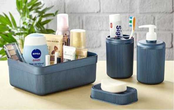 Ksv 4 lü pls.banyo seti takımı - sıvı sabunluk fırçalık seti ürün görseli