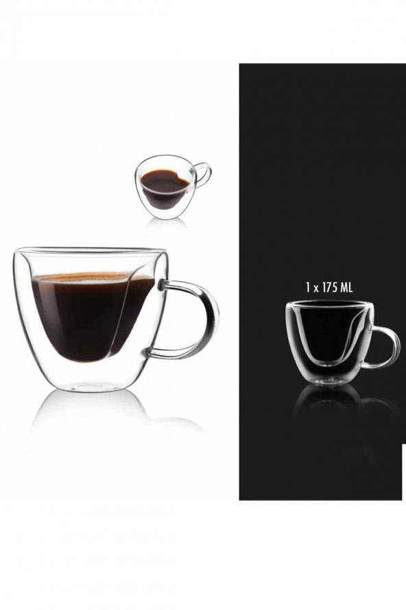 Perotti çift cidarlı 2 li cam  kahve fincanı 2 kişilik çift cam kulplu fincan 12465 - 2