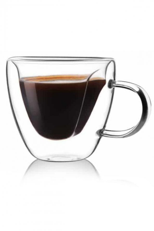 Perotti çift cidarlı 2 li cam  kahve fincanı 2 kişilik çift cam kulplu fincan 12465