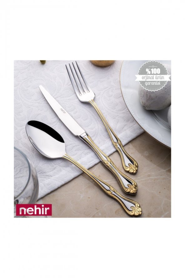 Nehir lalezar altın pasta tatlı bıçak 12 li pasta tatlı bıçağı gold - 4