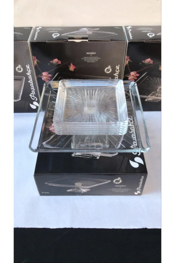 Paşabahçe madlen ayaklı ve servis tabağı- sunum tabağı seti takımı 7 parça - Resim 4