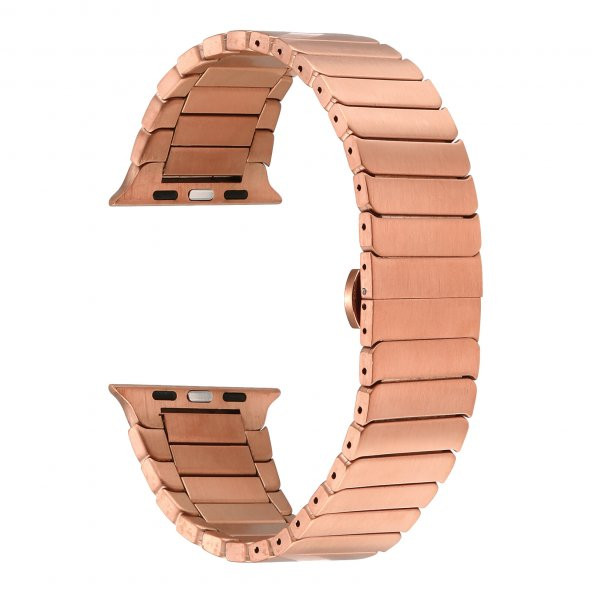 KNY Apple Watch 7 45 MM İçin Düz Bakla Desenli Metal KRD-79 Kordon-Kayış Rose Gold