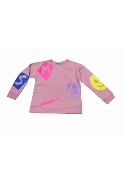 Kız Çocuk Smile Yazı Desenli Sweatshirt