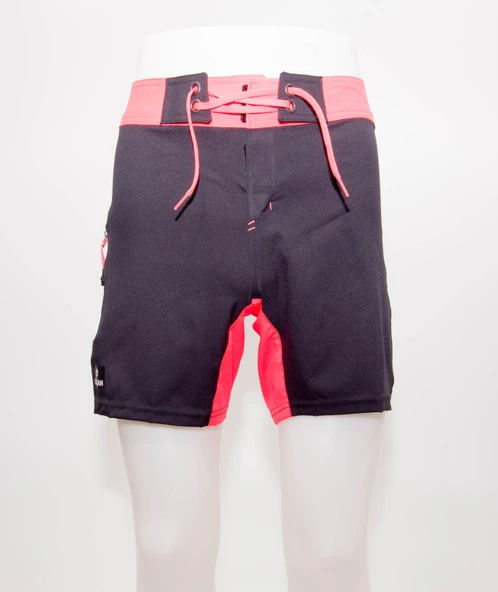 Erkek Kısa Deniz Şortu Boardshort Filesiz Sörf Meridyendukkan Siyah Turuncu Olaıan