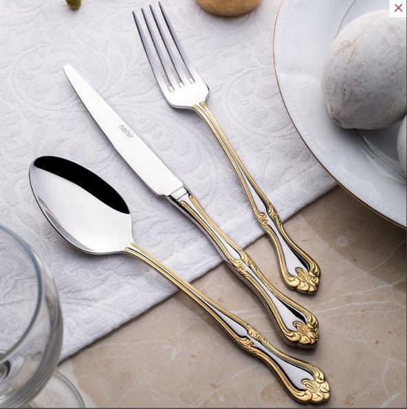 Nehir lalezar altın yemek bıçak 12 li yemek bıçağı gold