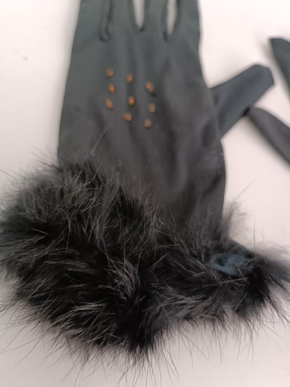 Saten Tüylü Kadın Eldiven Siyah - 4