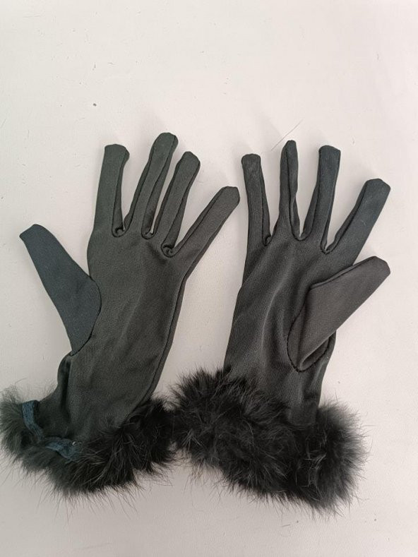 Saten Tüylü Kadın Eldiven Siyah - 6