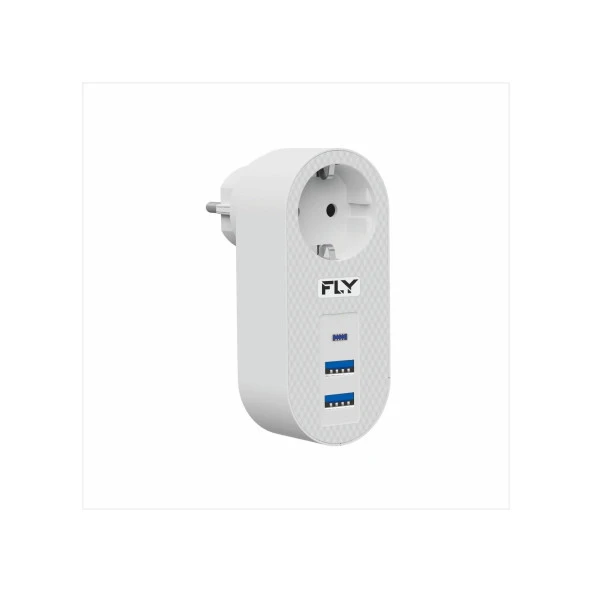 FLY Akım Korumalı Tekli Priz 2-Usb 1-C Soket 2.1A 10A 2500W