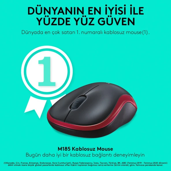 Logitech USB Alıcılı Kompakt Kablosuz Mouse Kırmızı - Resim 2