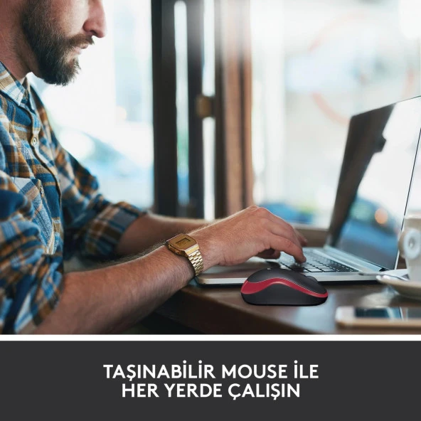 Logitech USB Alıcılı Kompakt Kablosuz Mouse Kırmızı - Resim 3
